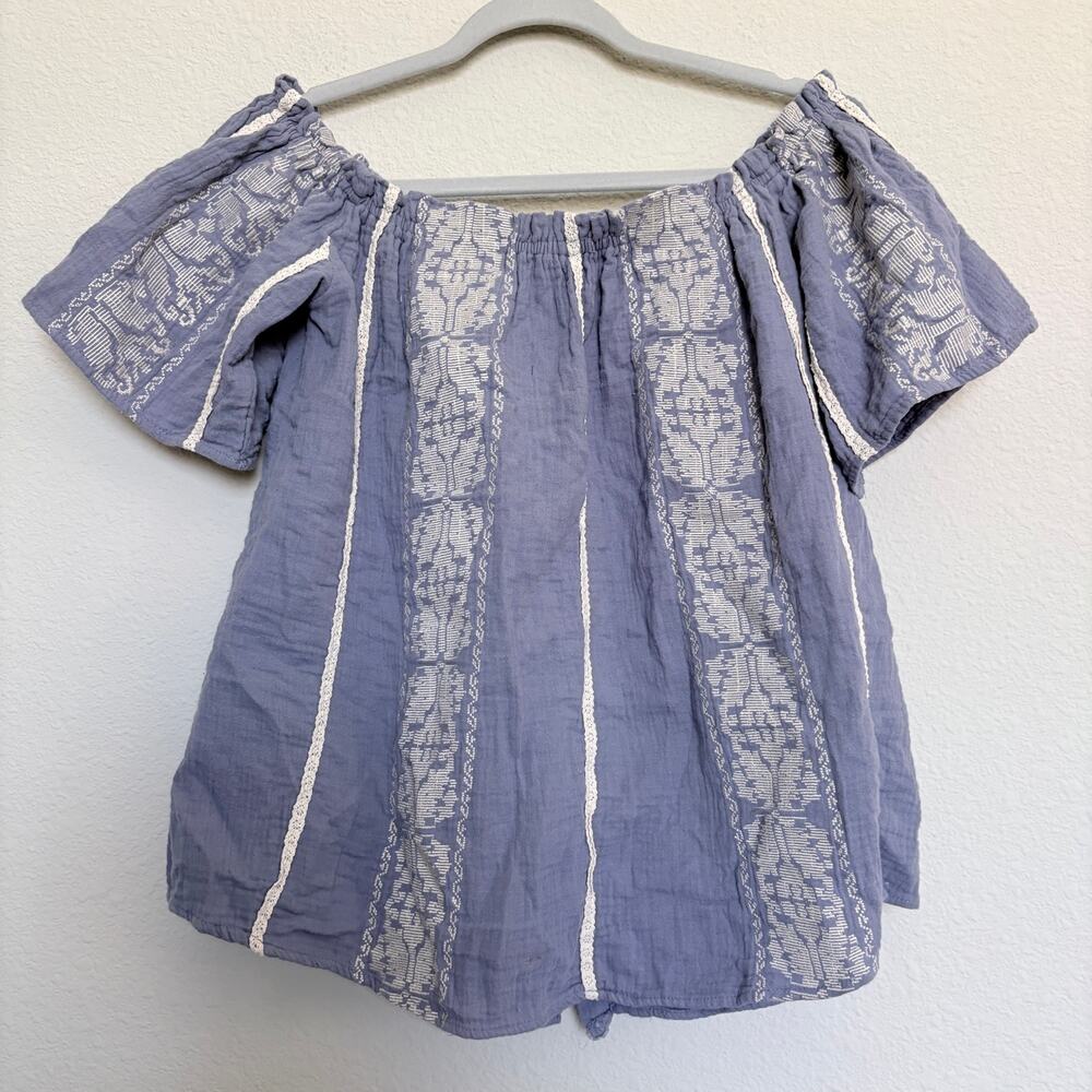 Azelhaze Boho 100% Cotton Gauze Denim color peasant blouse peasant prairie Sz L